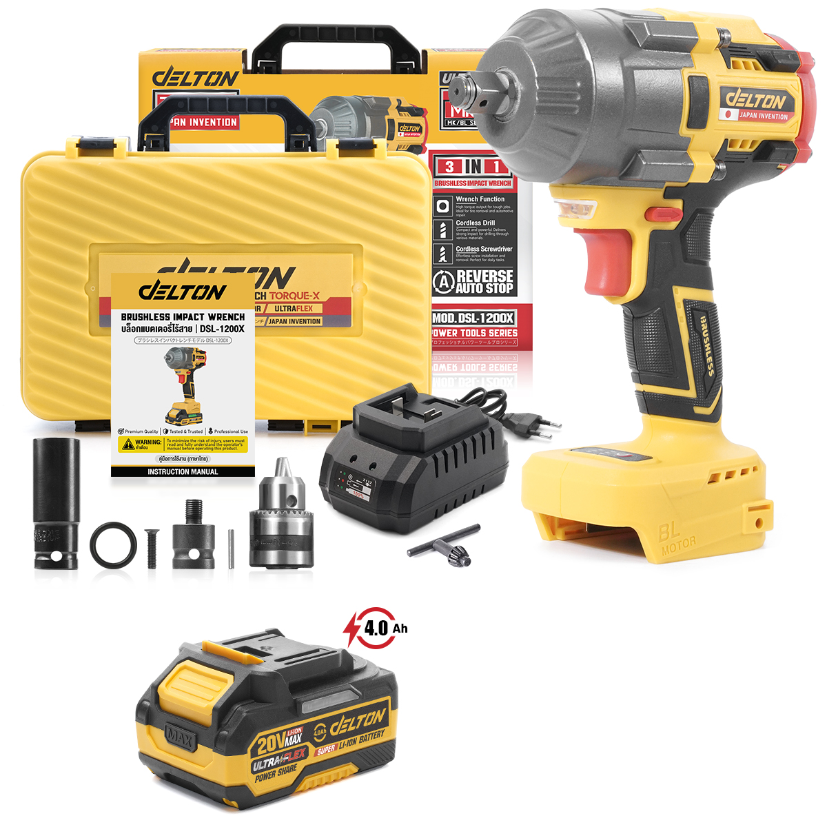 บล็อกกระแทกไร้สาย (พร้อมแบตเตอรี่) DELTON รุ่น DSL-1200X ULTRAFLEX 20V 4AH_0